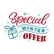 Text graphic featuring the words 'Special Winter Offer' with decorative elements including snowflakes and a gift box.