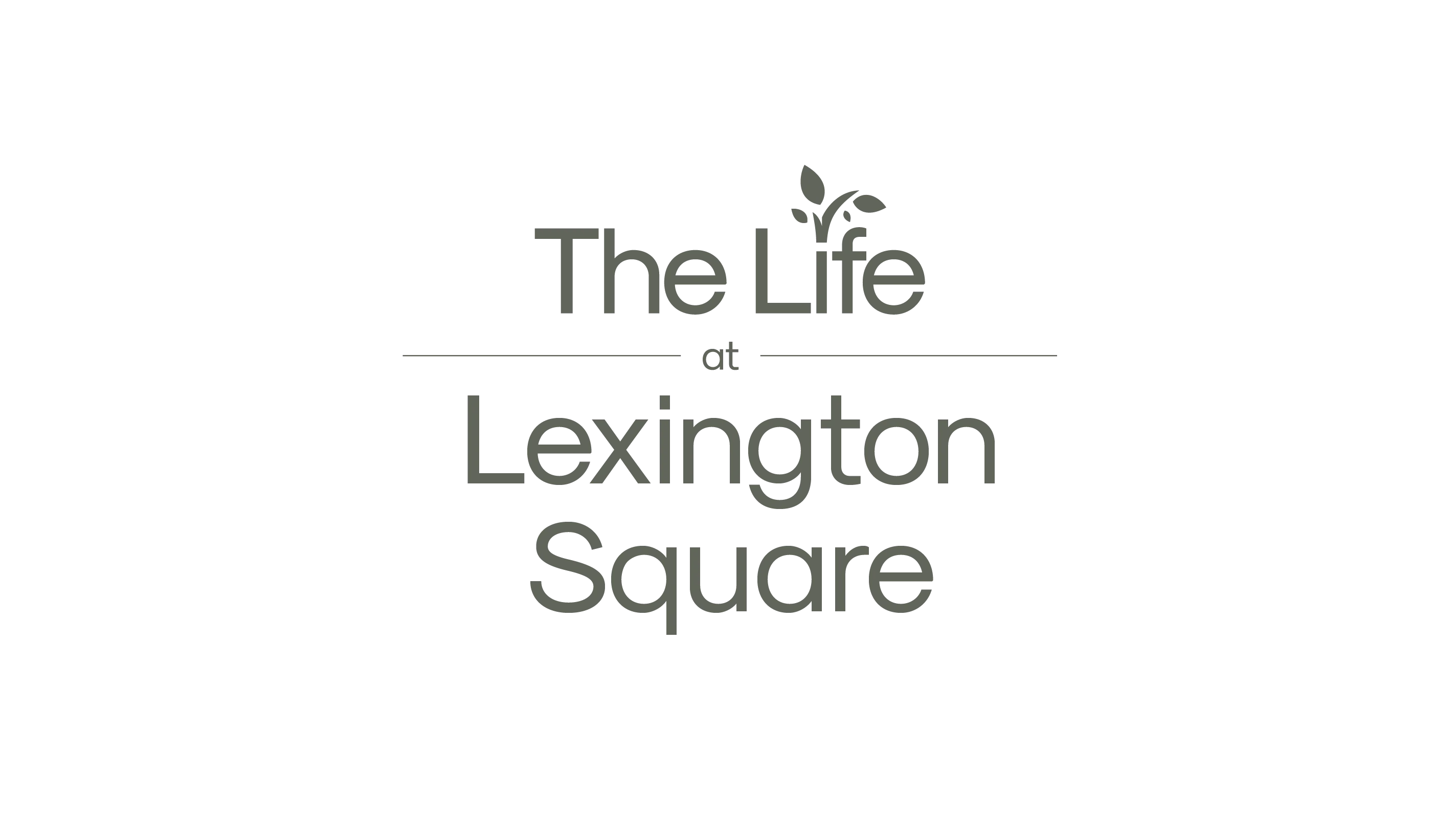 Logo for 'The Life at Lexington Square' featuring stylized text and a leaf element.