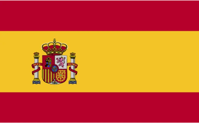 Flag of Spain Flag of Spain featuring three horizontal stripes in red, yellow, and red with a coat of arms on the left side.