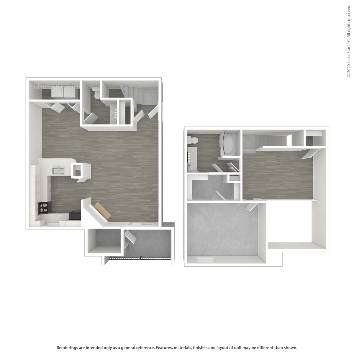 A detailed floor plan of a residential unit, showing the layout of various rooms including a kitchen, living area, bedrooms, and bathrooms.