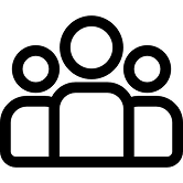 A simple icon representation of three people grouped together.