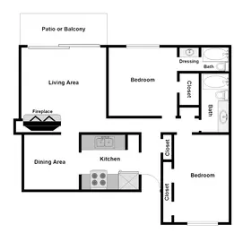 2 Bedroom/2 Bathroom with Fireplace