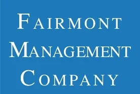 Logo of Fairmont Management Company on a blue background with white text