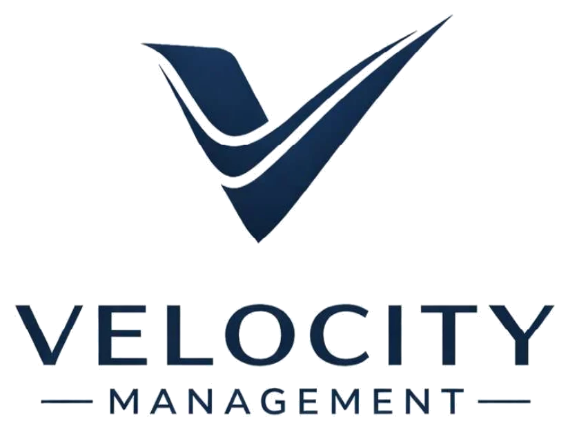 Logo of Velocity Management featuring a stylized 'V' and the company name.
