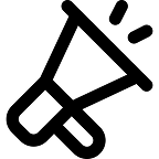 A simple black megaphone icon, symbolizing communication or announcements.