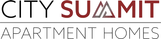 Logo for City Summit Apartment Homes with text in various colors and a mountain symbol.