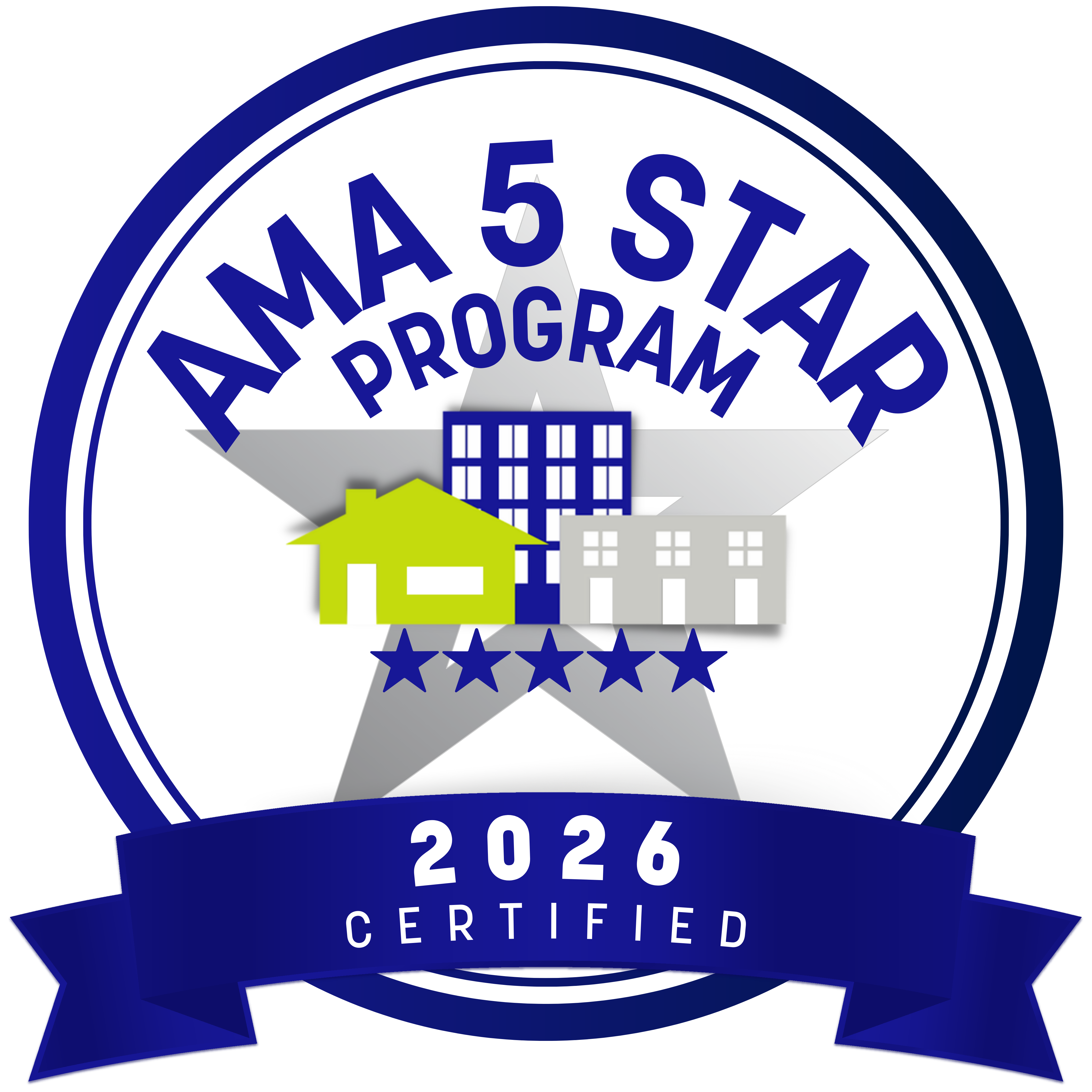 A badge representing the AMA 5 Star Program Certified for 2026, featuring a star design, buildings, and a ribbon.