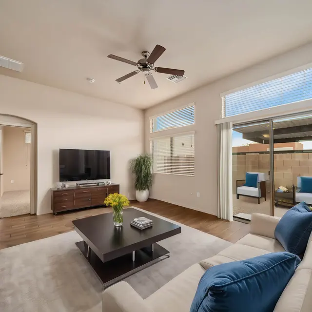 Living Room and Patio at Avilla River Apartments in Tucson Arizona 2024.jpg