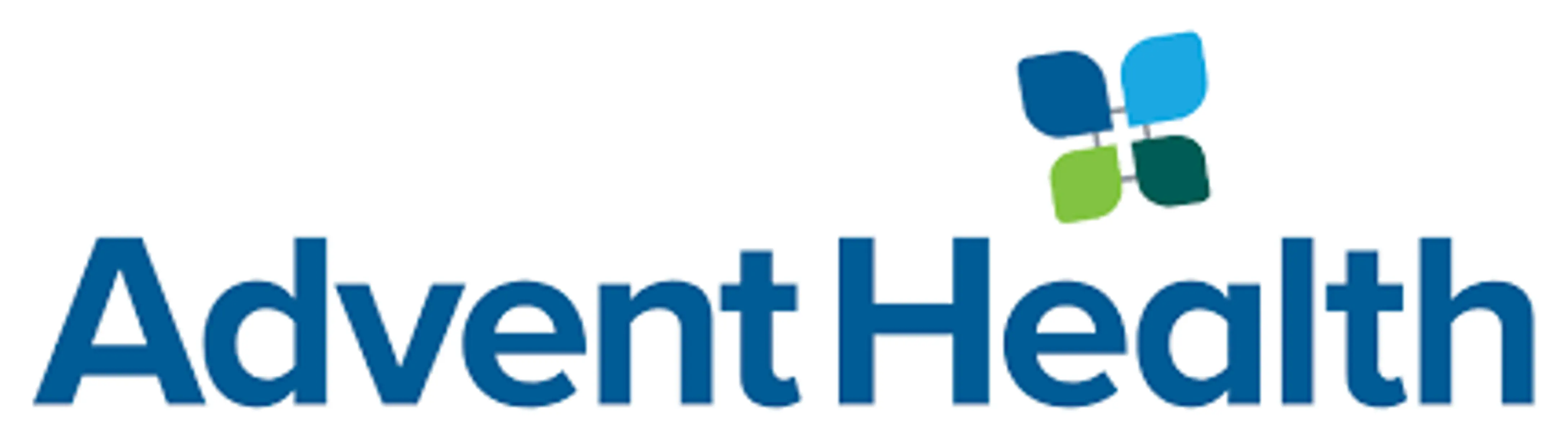 Logo of Advent Health featuring a stylized floral design in blue and green colors.
