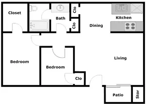 2 Bedroom/1 Bathroom