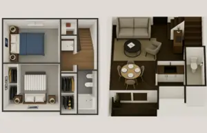 2 Bedroom, 1.5 Bathroom TH, 1000 SQFT