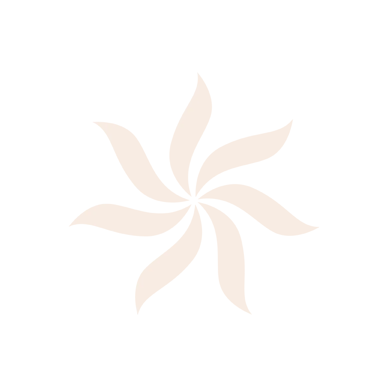 A stylized floral design with swirling petals in a circular arrangement.