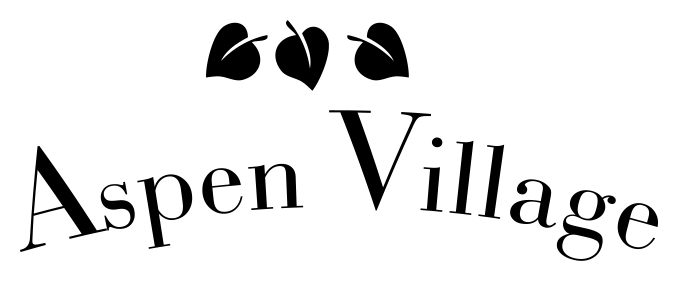Logo featuring the words 'Aspen Village' with decorative leaf elements above.