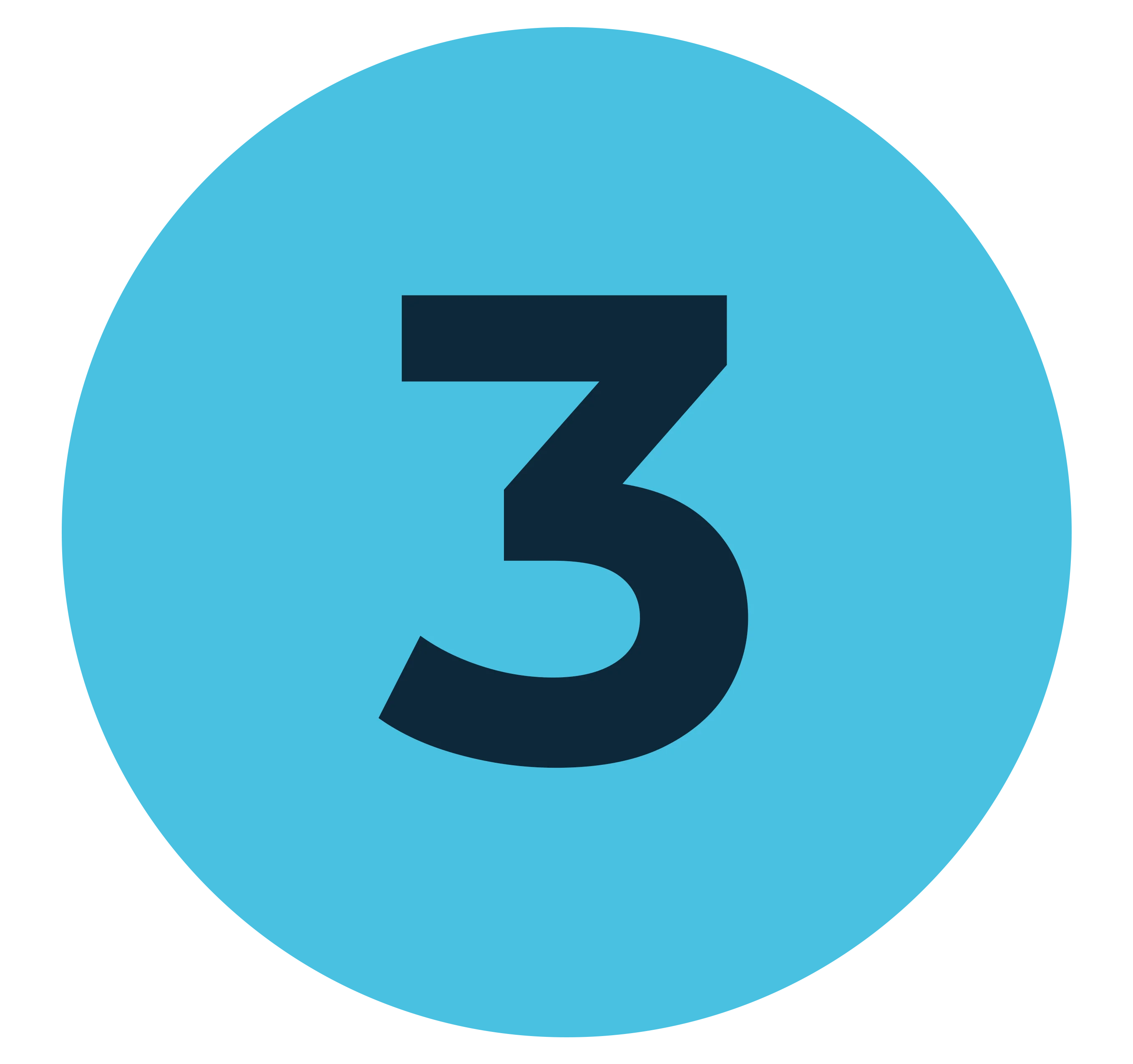 A blue circular icon featuring the number three in a dark font.
