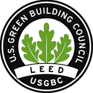 Logo of the U.S. Green Building Council featuring two green oak leaves.