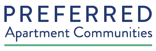 Logo of Preferred Apartment Communities featuring bold blue text with a green underscore.
