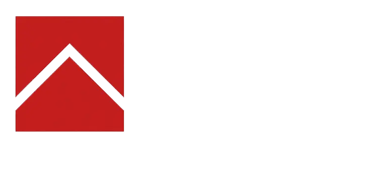 Logo for Davis Square Apartments featuring a red geometric design and text in white.