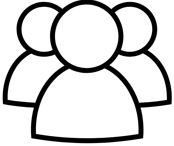 A simple black outline of three stylized human figures representing a group of people.