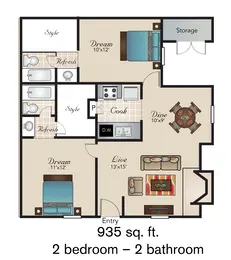 2 Bed | 2 Bath | 935 SQFT