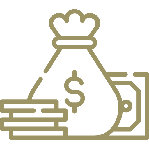 An illustration of a money bag with a dollar sign next to stacks of cash.
