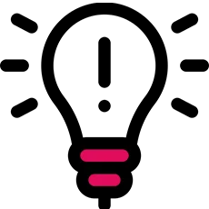 A light bulb icon with an exclamation mark inside and rays emanating from it, suggesting an idea or alert.