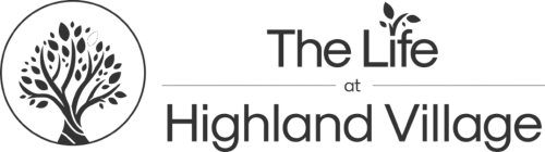 Logo for The Life at Highland Village featuring a stylized tree within a circular design.