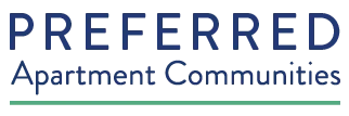 Logo of Preferred Apartment Communities with blue text and a green underline.