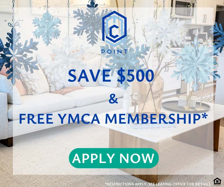 Promotional advertisement for a rental property offering savings and a membership.