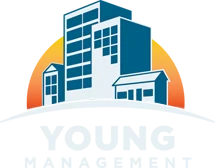 Young Management Logo Logo featuring stylized buildings and the text 'YOUNG MANAGEMENT' prominently displayed.