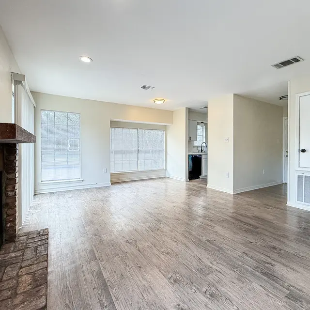 Living room, Interior, Brick fireplace
