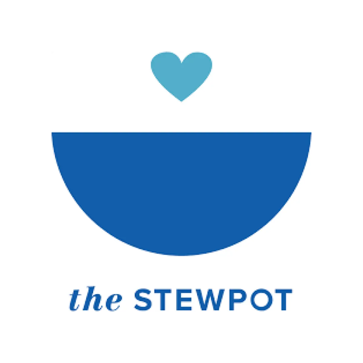 Logo of the Stewpot featuring a blue heart above a blue semicircle with text below.