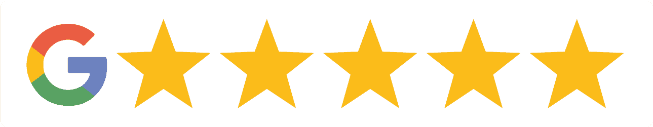 Graphic depicting a Google logo alongside five yellow stars representing a positive review rating.