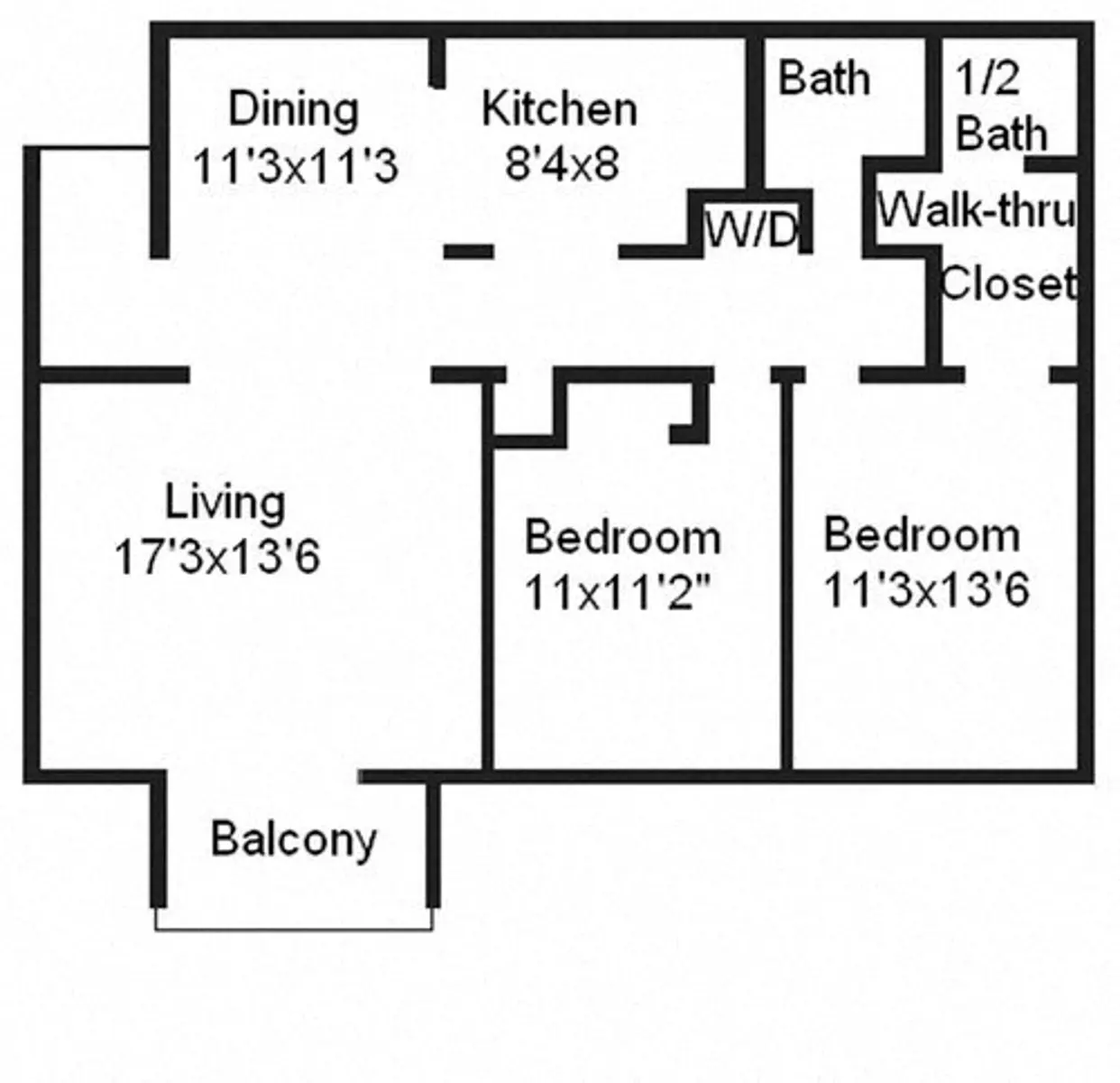 2 bedroom 1 bathroom floor plan image at The Carrington Apartments in Hendersonville TN 1.jpg