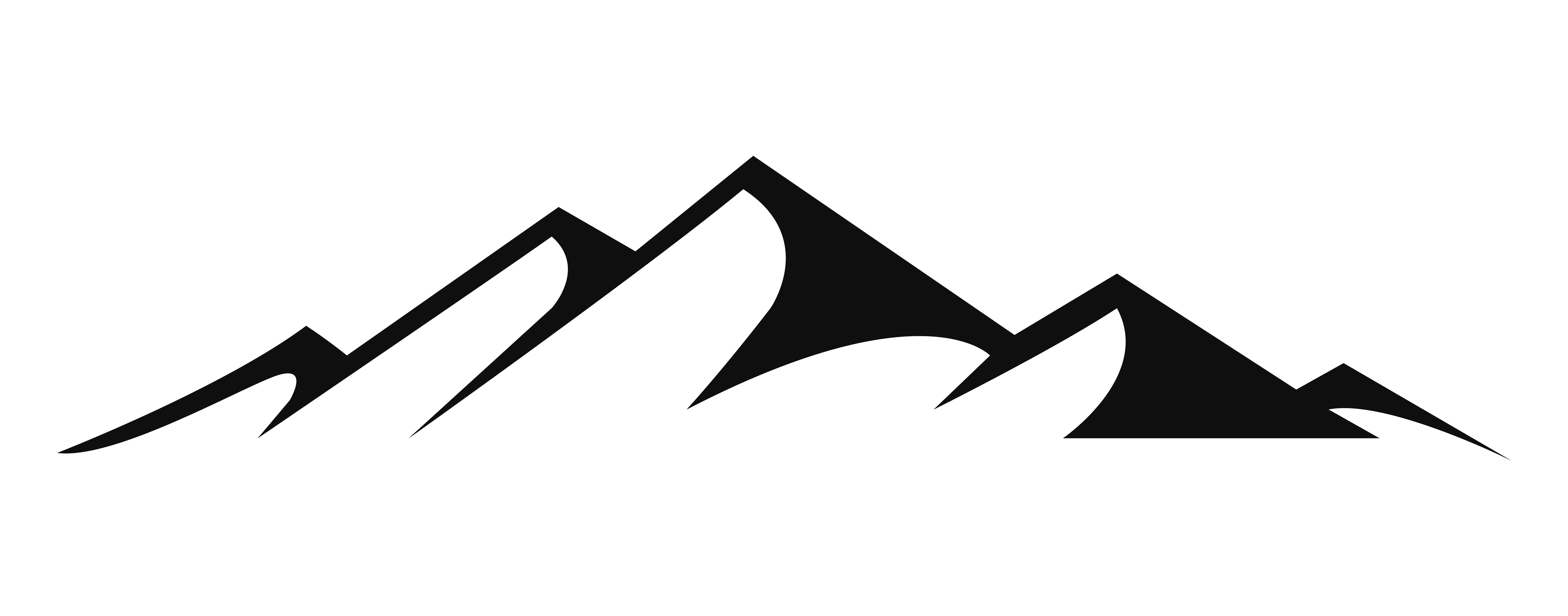 A stylized silhouette of mountain peaks in black.