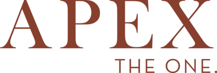 Logo of Apex The One in bold capital letters, features a distinctive font with a red color.