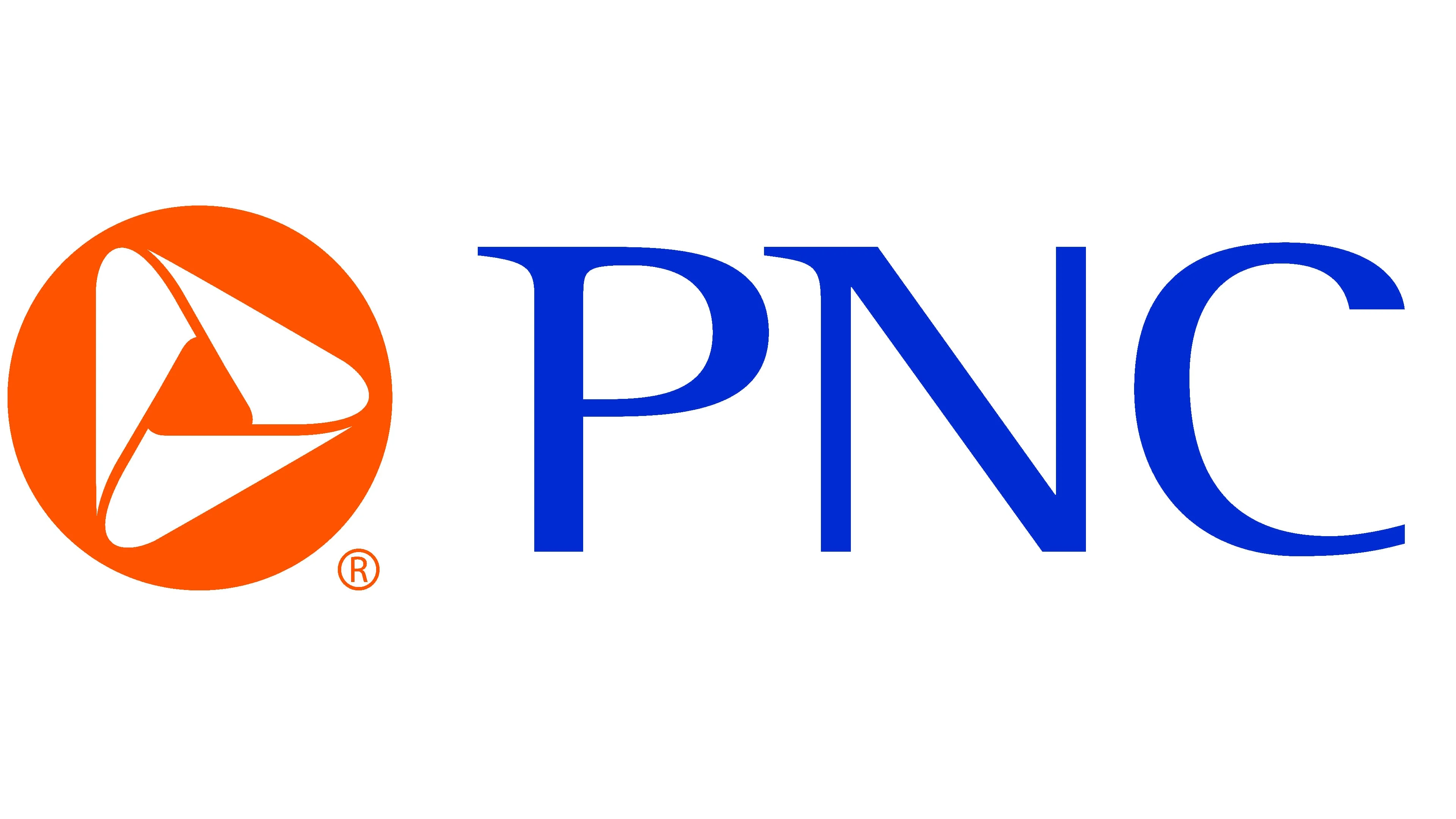 Logo of PNC with an orange triangular symbol and blue letters 'PNC'.