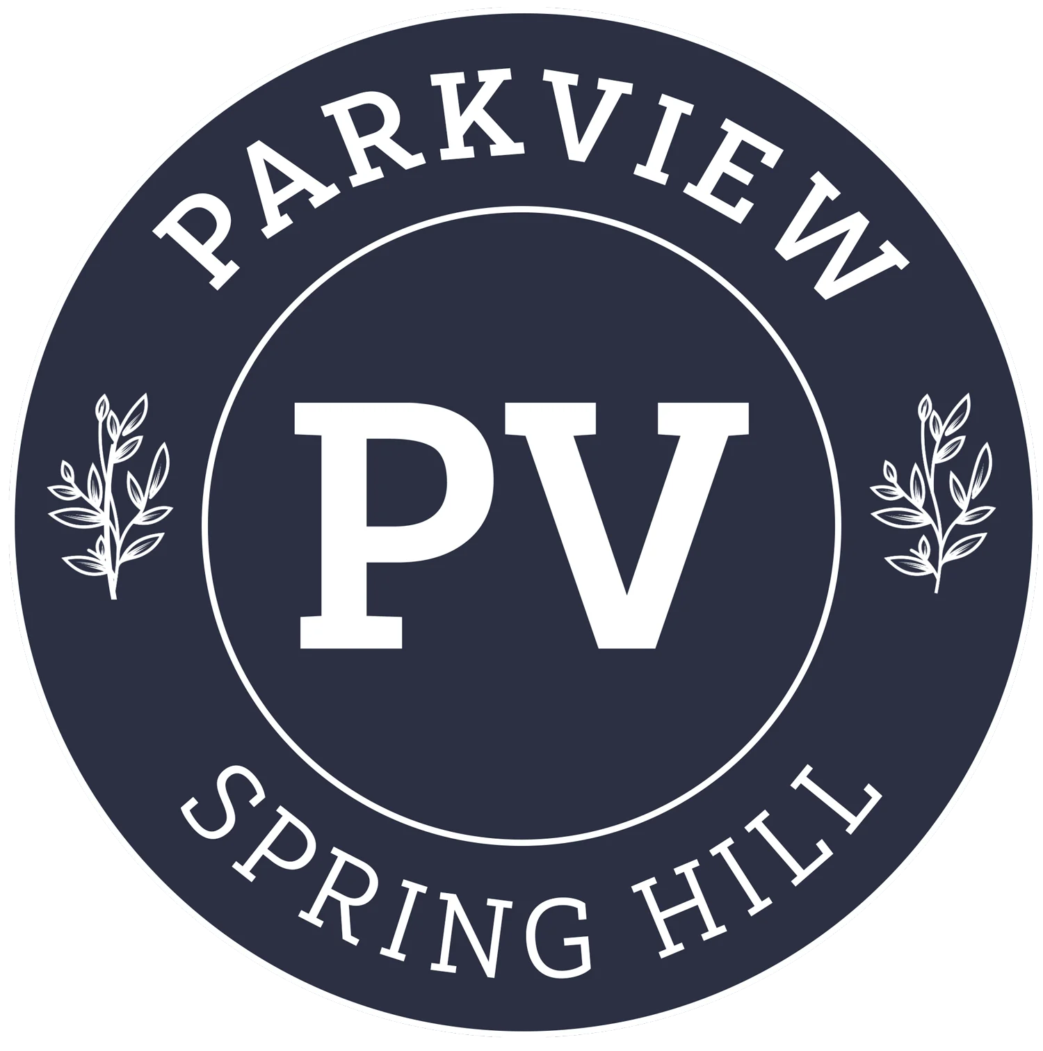 Parkview Spring Hill Branding Logo featuring the words 'Parkview' and 'Spring Hill' with the initials 'PV' in the center, surrounded by decorative leaves.