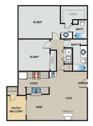 F1 | 2 Bed | 2 Bath | 1227 SQFT