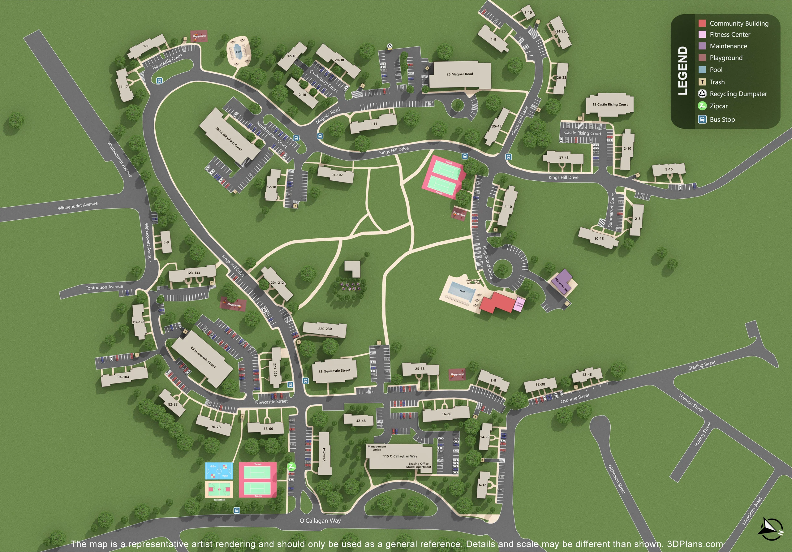 Campus Map Overview A detailed campus map showing various buildings, roadways, and park-like areas, with a legend indicating key features and facilities.