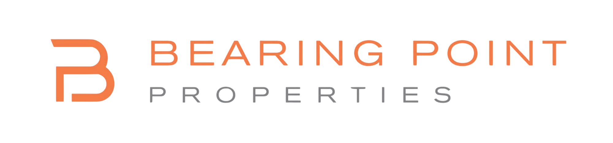 Logo for Bearing Point Properties, featuring a stylized letter 'B' in orange and the text in grey.