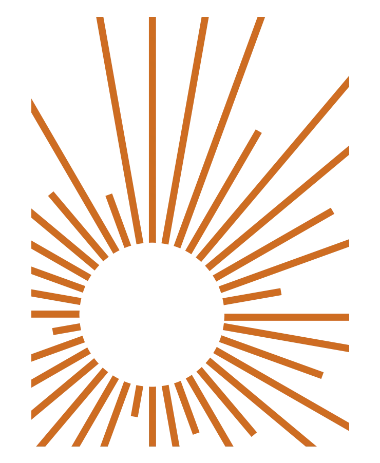 Orange Sunburst Design An orange sunburst design featuring a central circle surrounded by radiating lines of varying lengths.