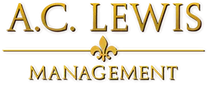 Logo of A.C. Lewis Management featuring gold text with a fleur-de-lis.