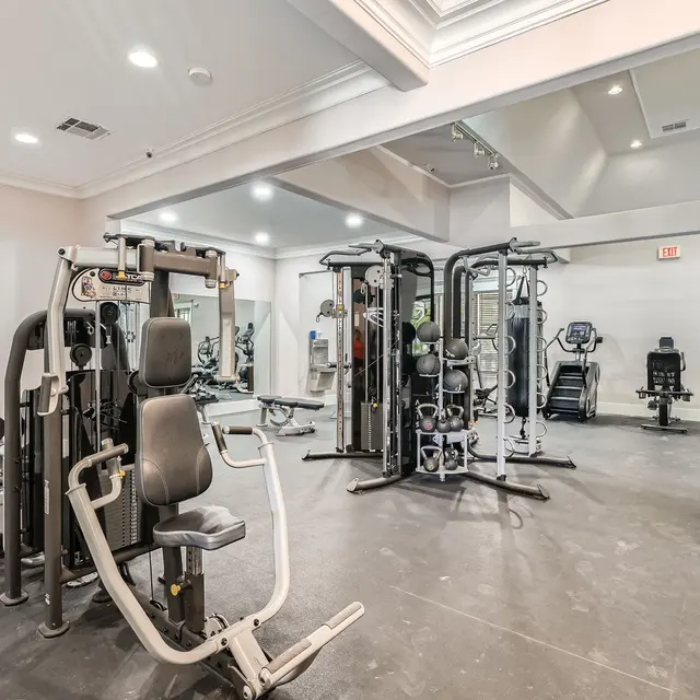 An interior view of a modern gym featuring various exercise machines and equipment. The space is well-lit, with a clean and contemporary design.