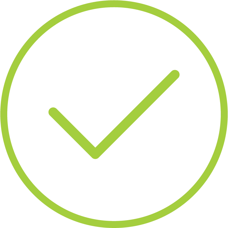 A green check mark inside a circular outline