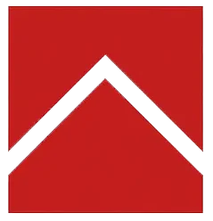 A bold red logo featuring a square shape with an upward-pointing triangle in the middle, indicative of an arrow or peak.