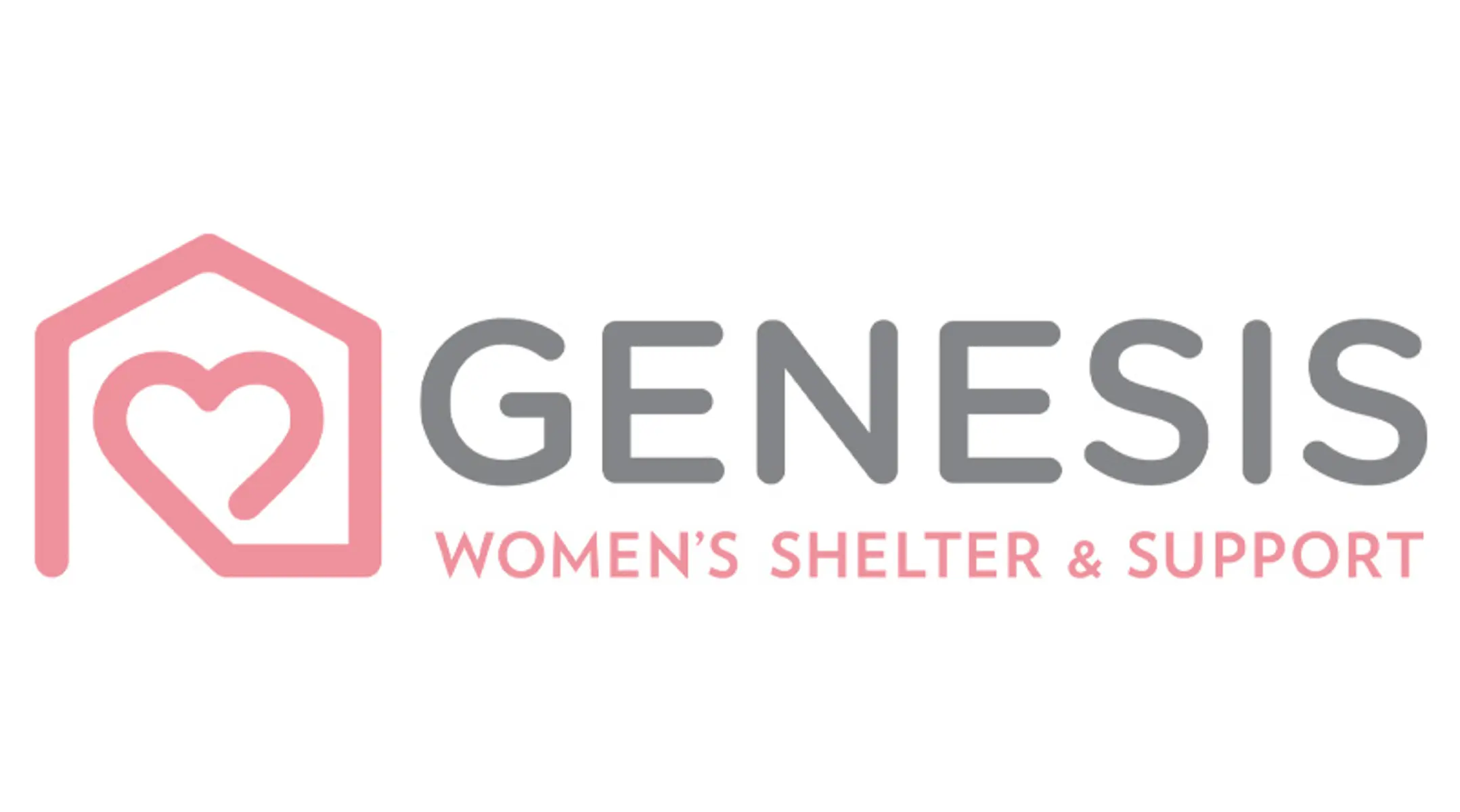 Logo of Genesis Women's Shelter & Support featuring a house outline and a heart.