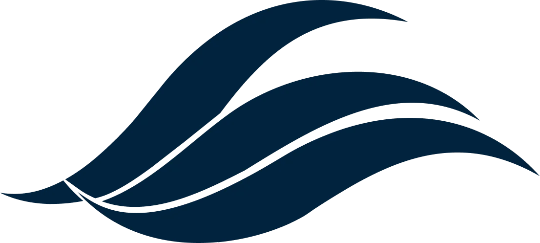 A stylized representation of flowing waves in dark blue.