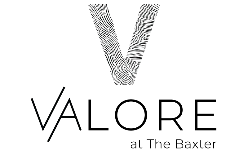 Logo of Valore at The Baxter featuring a stylized 'V' and the name Valore prominently displayed.
