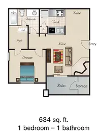 1 Bed | 1 Bath | 634 SQFT