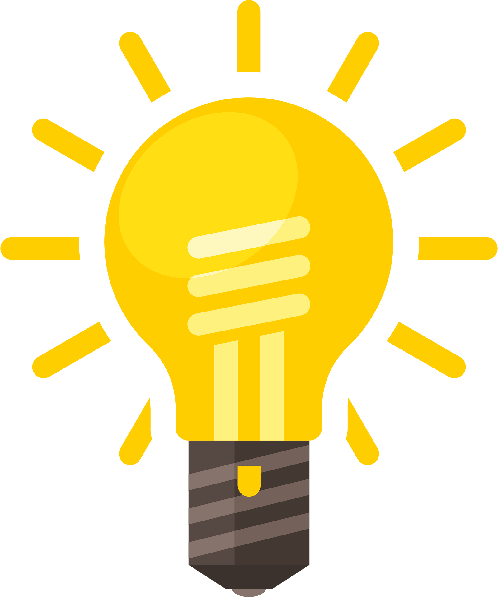 Bright Light Bulb Icon A cheerful, cartoon-style light bulb with a bright yellow glow and rays of light emanating from it, set against a green background.